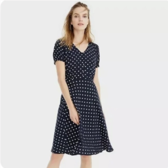 J. Crew Dresses & Skirts - J. Crew Navy & White Polka Dot Swing Dress Sz 12